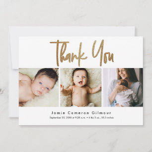 Modern Gold Script Newborn Baby Photo Collage Announcement
