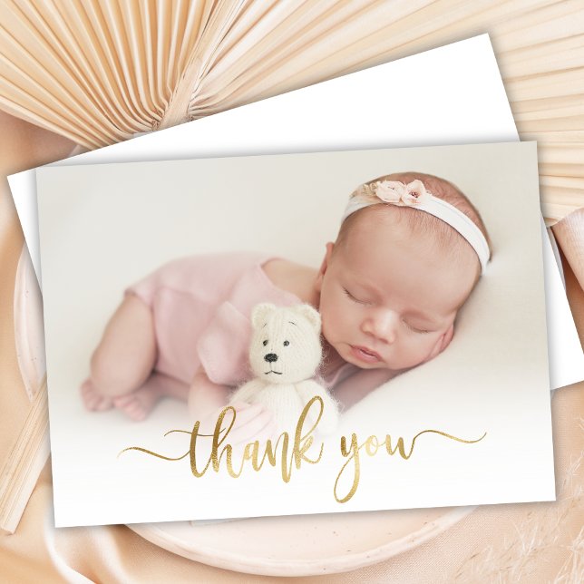Modern Gold Script Newborn Baby Photo Thank You (Creator Uploaded)
