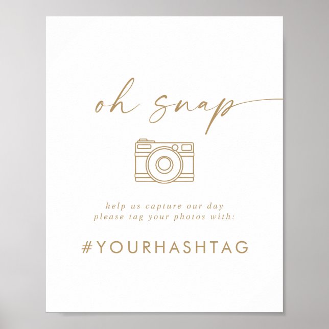 Modern Gold Script Oh Snap Wedding Hashtag Sign (Front)