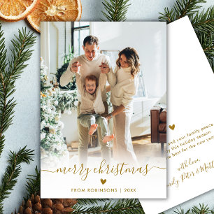 Modern Gold Script One Photo Cute Merry Christmas Holiday Card