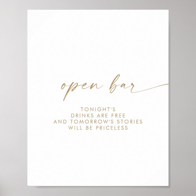 Modern Gold Script Open Bar Sign (Front)