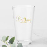 Modern Gold Script Personalised Bridesmaids Glass<br><div class="desc">Modern Gold Personalised Bridesmaids Glass featuring personalised bridesmaid's name in gold modern calligraphy font style with title in gold modern sans serif font style. Also perfect for maid of honour, flower girl, mother of the bride, groomsman, best man, father of the bride and more. Please Note: The foil details are...</div>