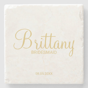 Modern Gold Script Personalised Bridesmaids Stone Coaster