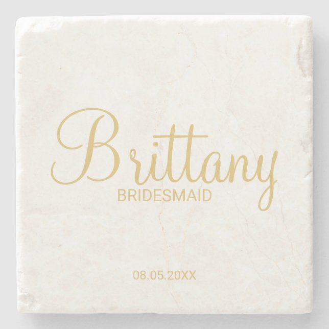 Modern Gold Script Personalised Bridesmaids Stone Coaster (Front)