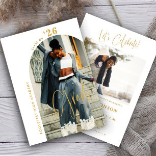 Modern Gold Script Photo 2024 Minimal Grad Party Invitation