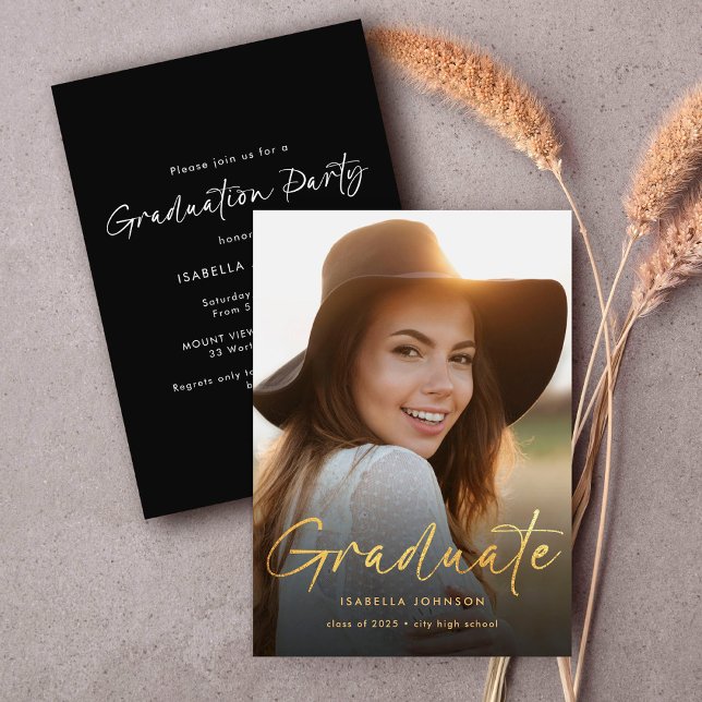 Modern Gold Script Photo 2025 Graduation Party Invitation (Creator Uploaded)