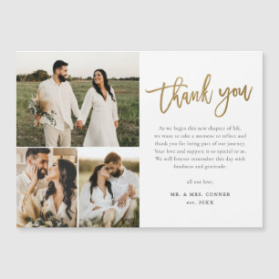 Modern Gold Script Photo Collage Wedding Thank You