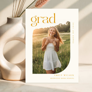 Modern Gold Script Photo Graduation Announcement Postcard