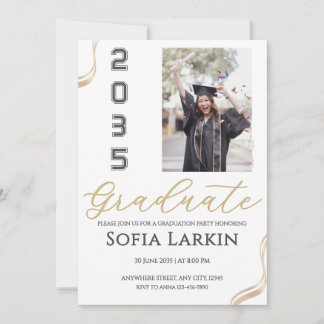 Modern Gold Script Photo Graduation Party  Invitation