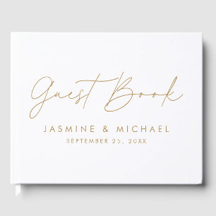 Modern Gold Script Photo Wedding Guest Book