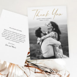 Modern Gold Script Photo Wedding Thank You Card