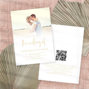 Modern Gold Script QR Code Photo Overlay Wedding Invitation
