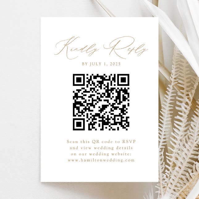Modern Gold Script QR Code RSVP Enclosure Card (Creator Uploaded)