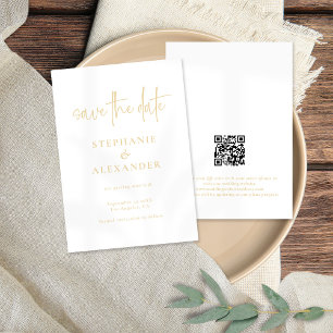 Modern Gold Script QR Code Wedding  Save The Date