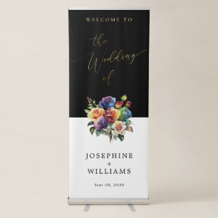 Modern Gold Script Rainbow Rose Wedding Retractable Banner
