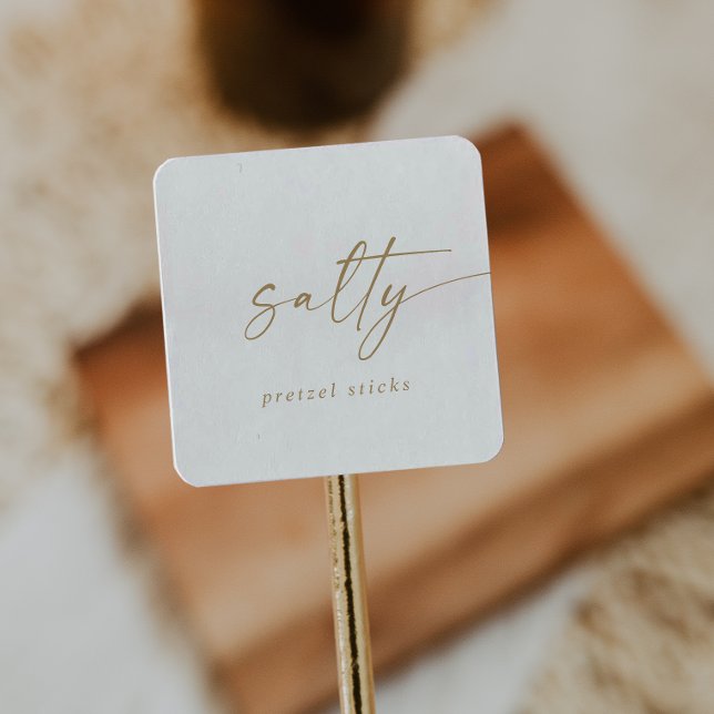 Modern Gold Script Salty Wedding Favour Square Sticker (Creator Uploaded)