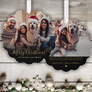 Modern Gold Script Simple 2 Photo Christmas Tree Decoration Card