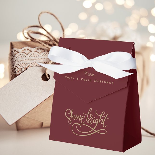 Modern Gold Script Simple Elegant Wine Red Favour Box (Creator Uploaded)