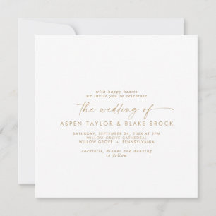 Modern Gold Script Square Wedding Invitation