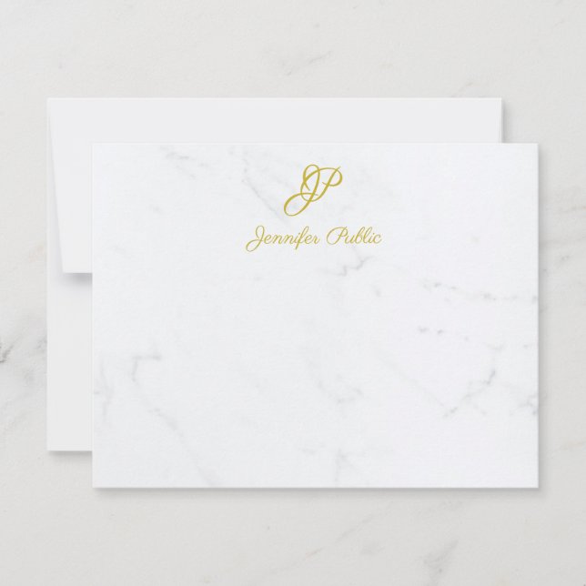 Modern Gold Script Stationery Marble Personalised Card (Front)