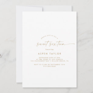 Modern Gold Script Sweet Sixteen Birthday Invitation