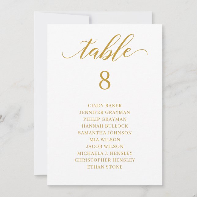 Modern Gold Script Table Number Seating Chart (Front)