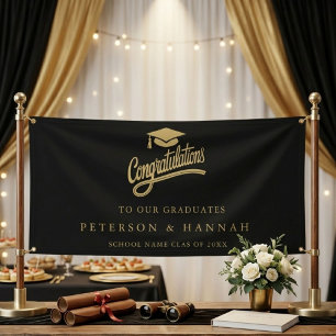 Modern Gold script Twin Graduation congratulations Banner