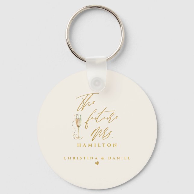 Modern Gold Script Typography Wedding Key Ring (Front)