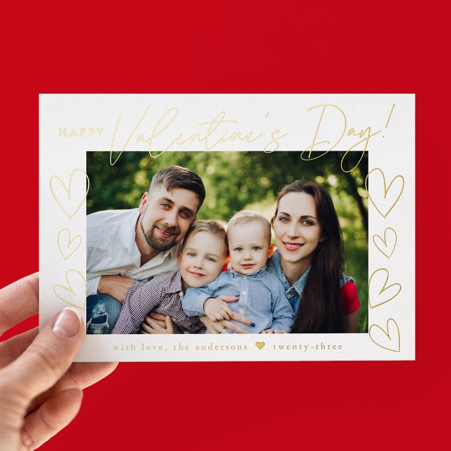 Modern Gold Script Valentine's Day Photo Foil Holiday Card (Creator Uploaded)