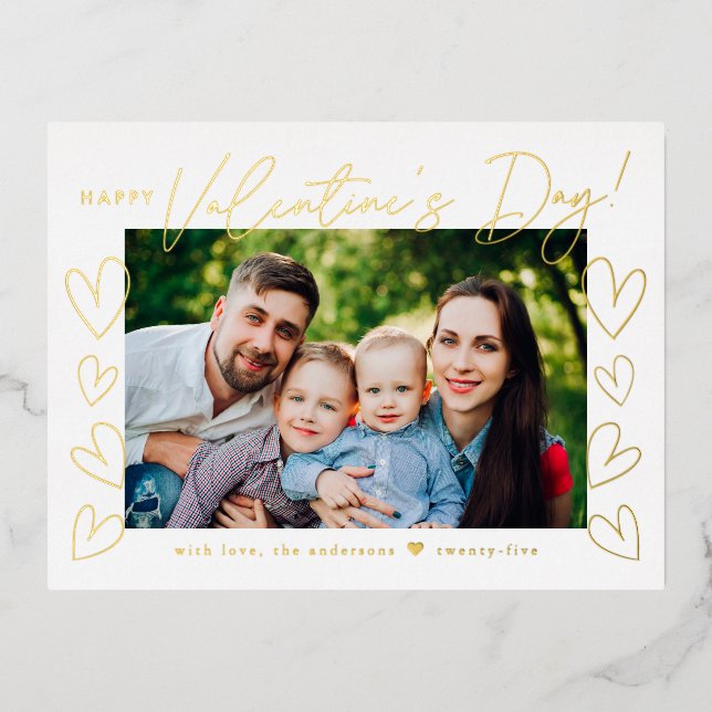 Modern Gold Script Valentine's Day Photo Foil Holiday Postcard (Front)