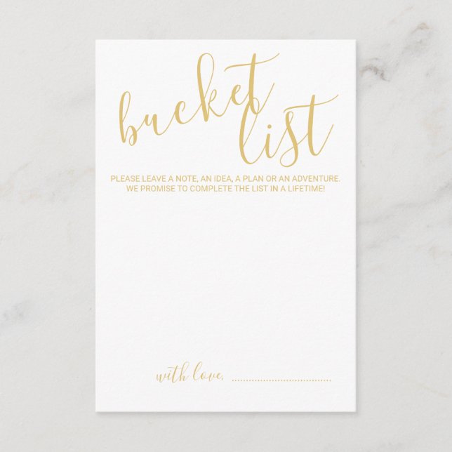 Modern Gold Script Wedding Bucket List Advice Card (Front)
