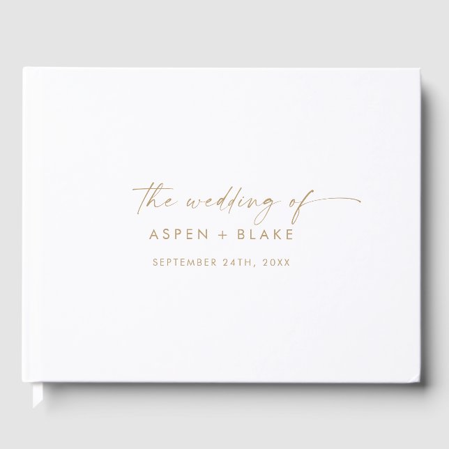 Modern Gold Script Wedding Guest Book (Front)