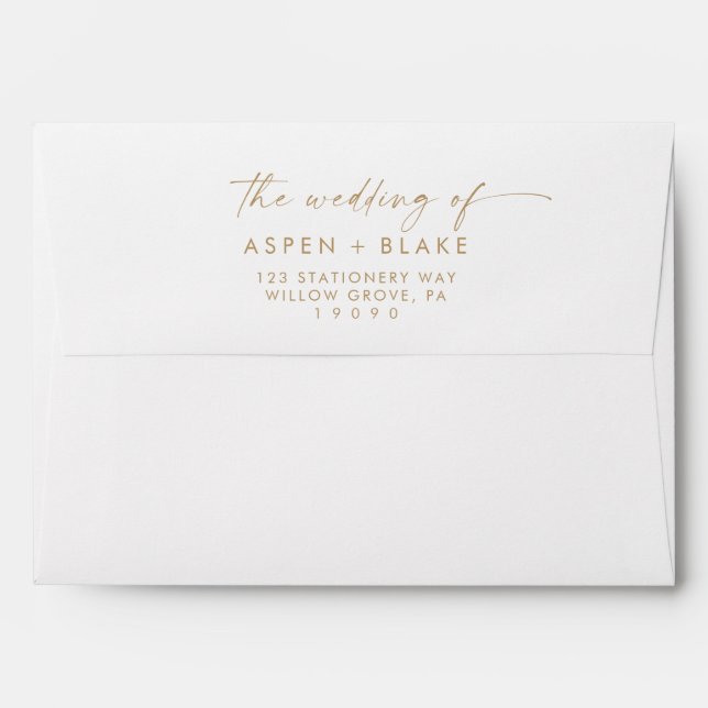 Modern Gold Script Wedding Invitation Envelope (Back (Top Flap))