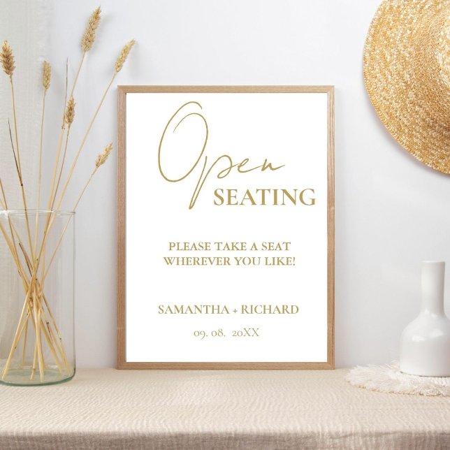 Modern Gold Script Wedding Open Seating Sign (Creator Uploaded)
