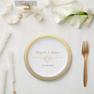 Modern Gold Script Wedding Paper Plate