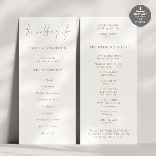 Modern Gold Script Wedding Program Invitation