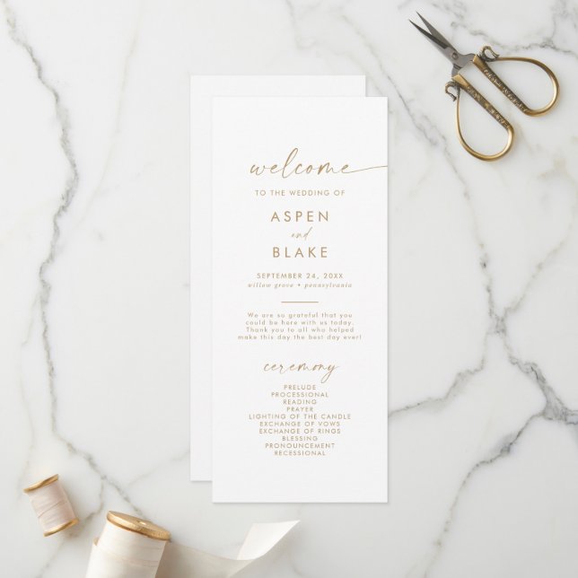 Modern Gold Script Wedding Program Programme (Front/Back In Situ)