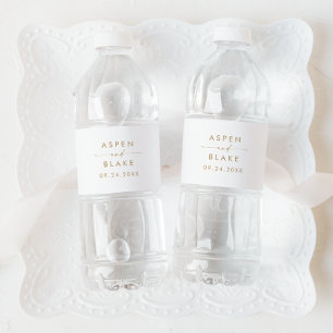 Modern Gold Script Wedding Water Bottle Label