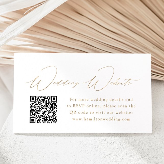 Modern Gold Script Wedding Website QR Code Enclosure Card (Creator Uploaded)