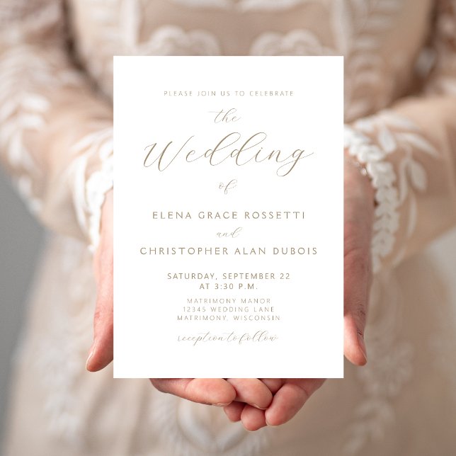 Modern Gold Script White Wedding Invitation (Creator Uploaded)