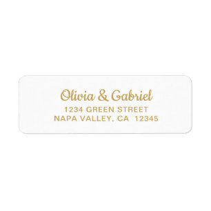 Modern gold Script. White Wedding Return Address
