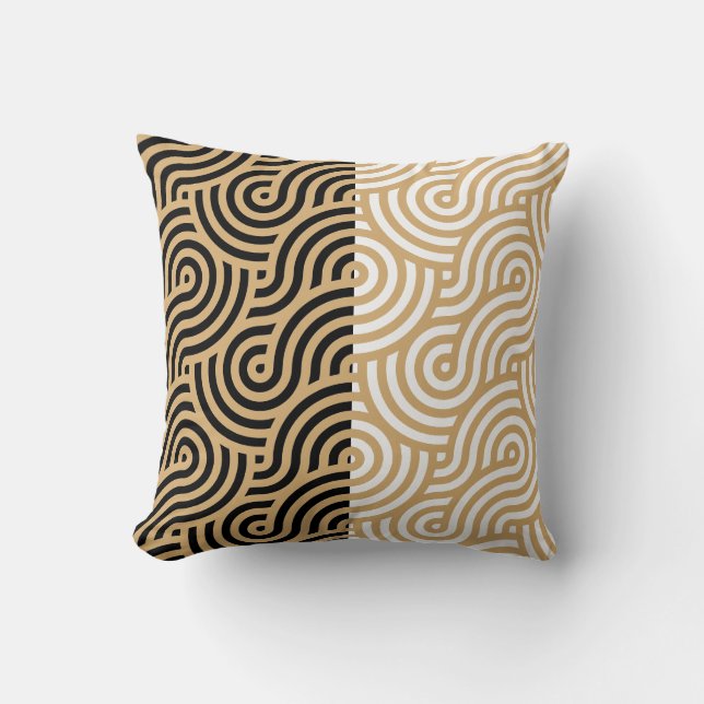 Modern Gold Sea Ocean Waves Outlines Pattern Cushion (Front)