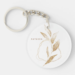 Modern Gold Shape Botanical Leaf Bridesmaid  Key Ring