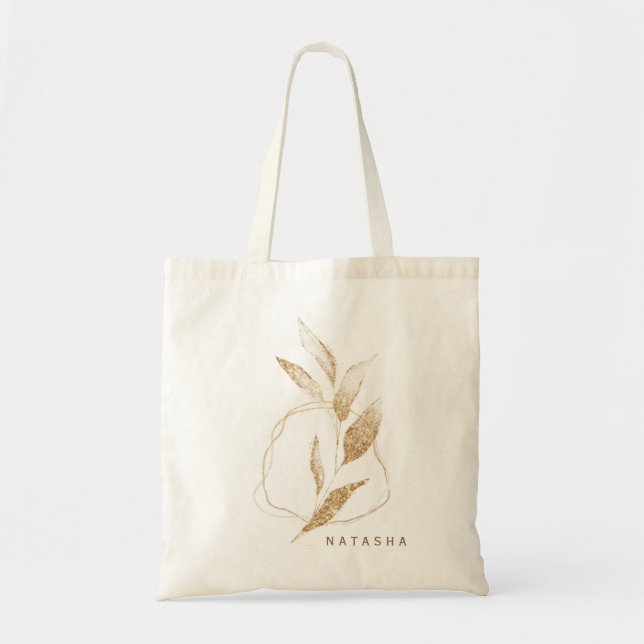 Modern Gold Shape Botanical Leaf Bridesmaid Tote Bag (Front)
