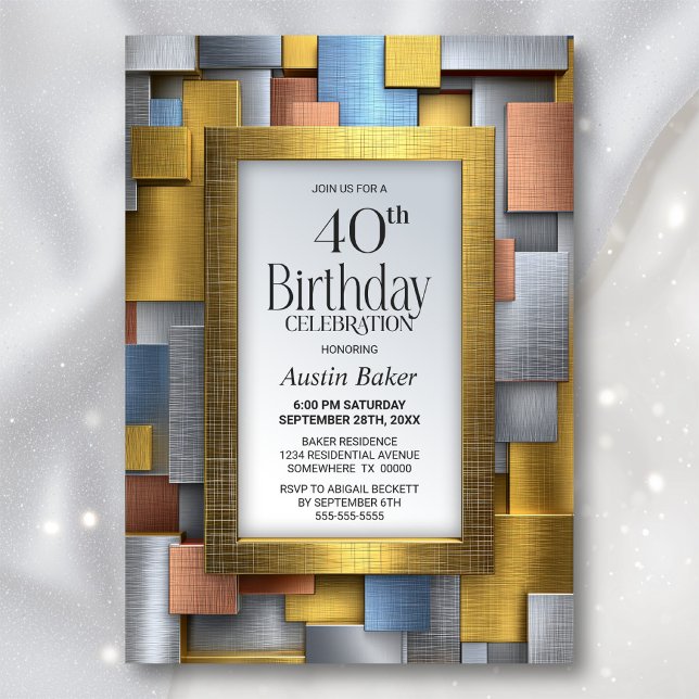 Modern Gold Silver 40th Birthday Party Invitation (Creator Uploaded)