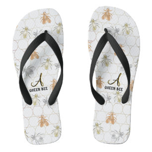 Modern Gold Silver Copper Metal Bees Flip Flops