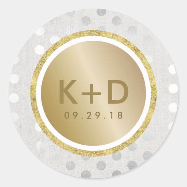Modern Gold & Silver Dots Wedding Favour Classic Round Sticker (Front)