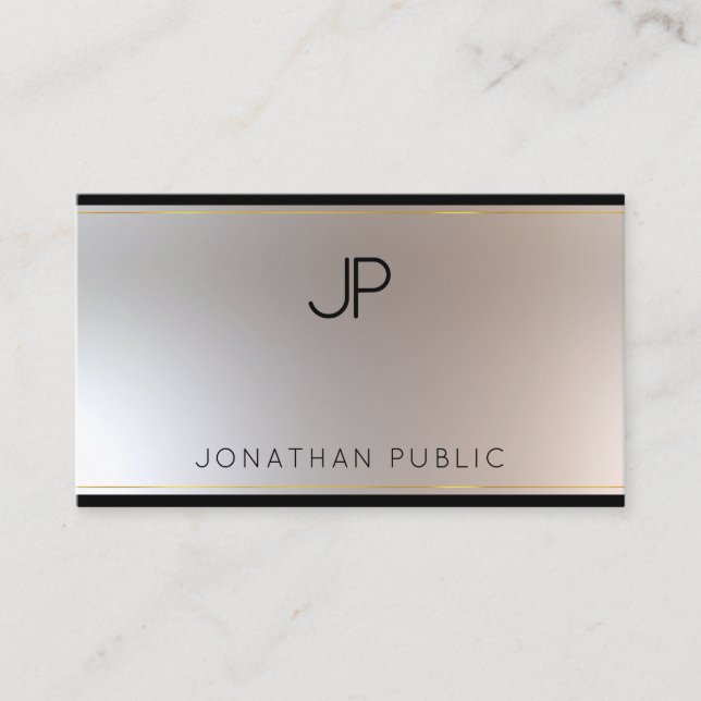 Modern Gold Silver Elegant Monogrammed Template Business Card (Front)