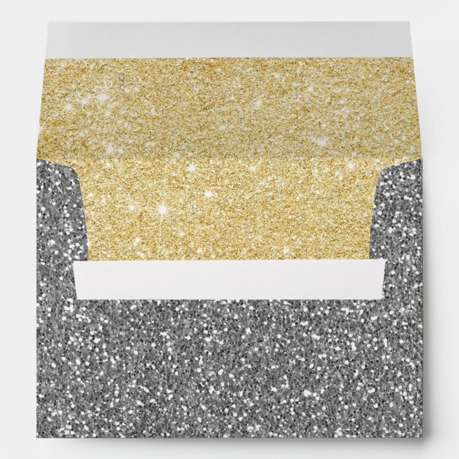 Modern Gold & Silver Glitter Wedding Envelopes (Back (Bottom))