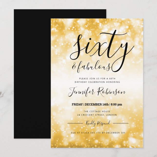 Modern Gold Sixty & Fabulous 60th Birthday Invitation (Front/Back)
